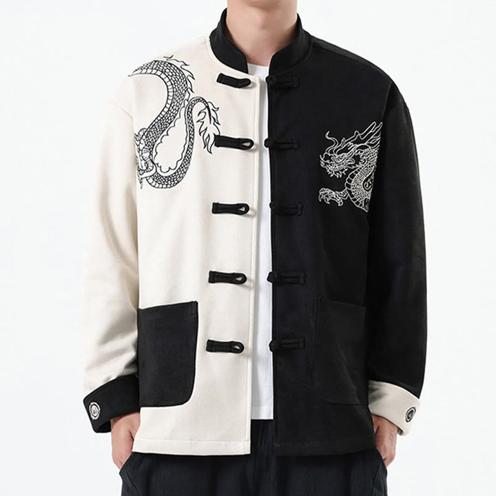 Buddha Stones Dragon Ricamo Casual Rana-bottoni Cotone Uomo Giacca Camicia Abbigliamento - image 4