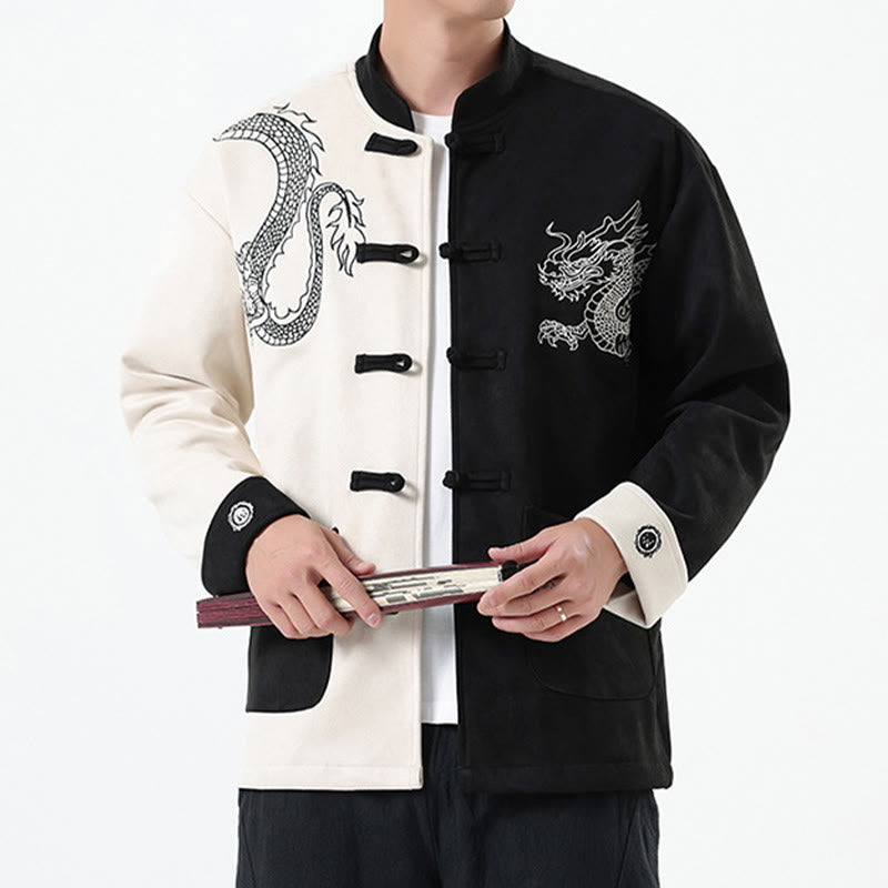 Buddha Stones Dragon Ricamo Casual Rana-bottoni Cotone Uomo Giacca Camicia Abbigliamento - image 2