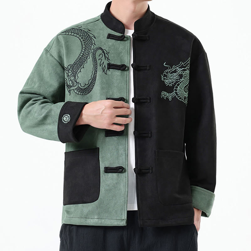 Buddha Stones Dragon Ricamo Casual Rana-bottoni Cotone Uomo Giacca Camicia Abbigliamento - image 14