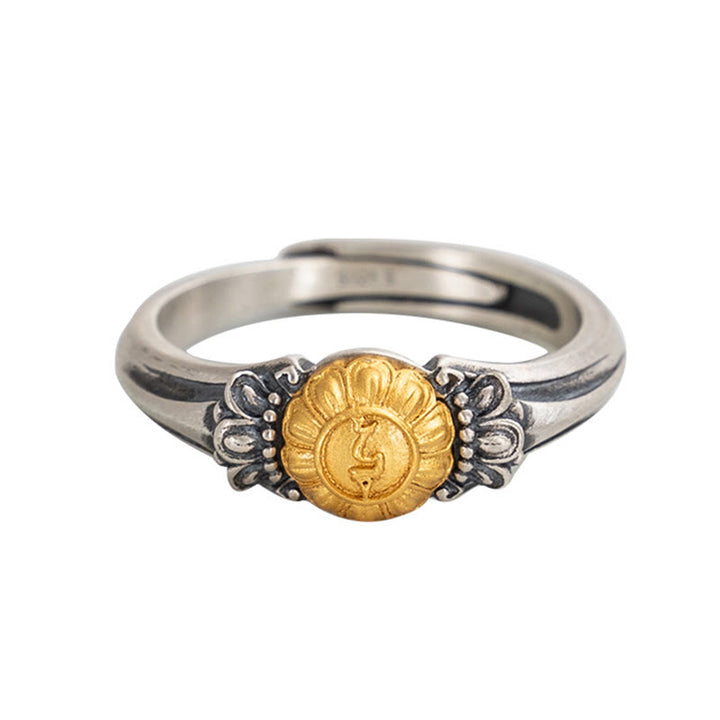 Anello regolabile di protezione Bodhisattva Tara in argento sterling 925 placcato oro Buddha Stones
