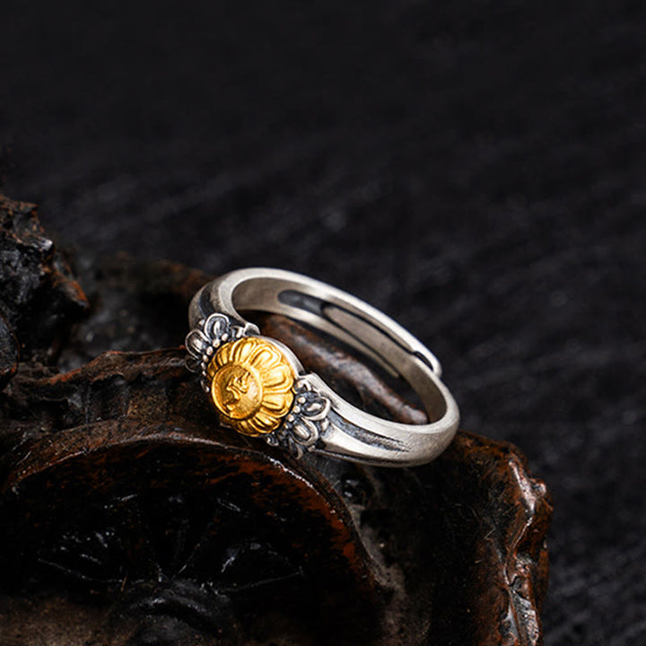 Anello regolabile di protezione Bodhisattva Tara in argento sterling 925 placcato oro Buddha Stones