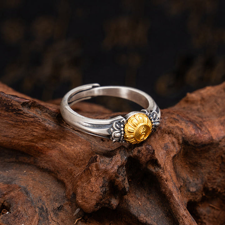 Anello regolabile di protezione Bodhisattva Tara in argento sterling 925 placcato oro Buddha Stones