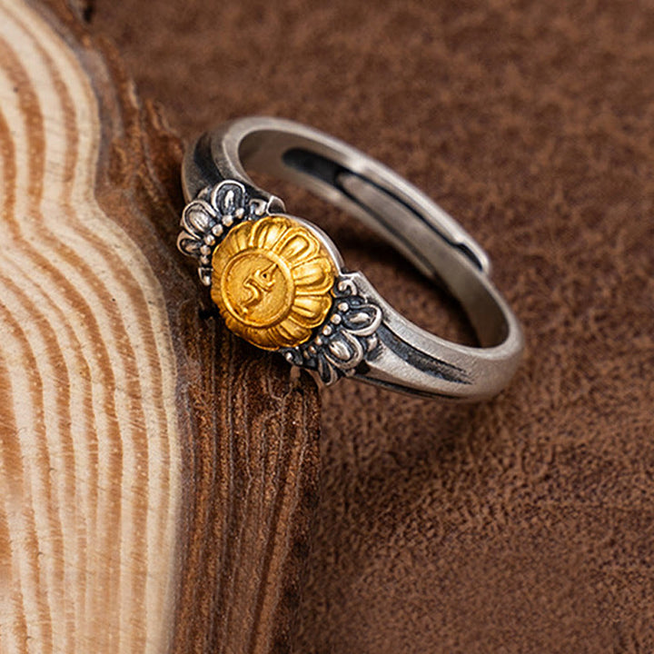 Anello regolabile di protezione Bodhisattva Tara in argento sterling 925 placcato oro Buddha Stones