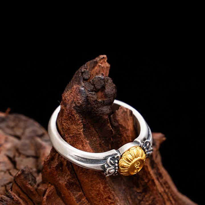 Anello regolabile di protezione Bodhisattva Tara in argento sterling 925 placcato oro Buddha Stones