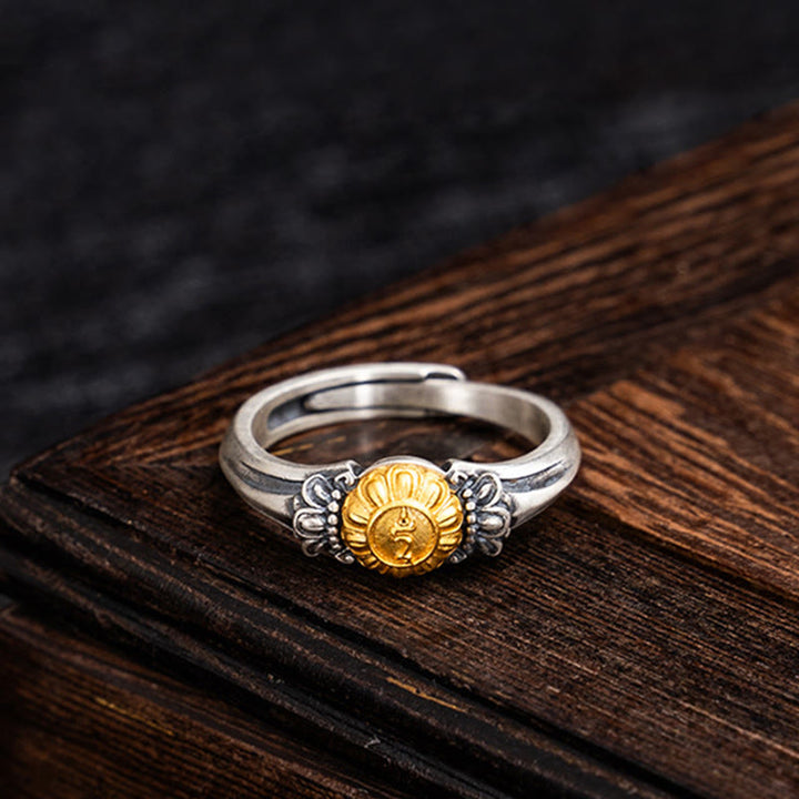 Anello regolabile di protezione Bodhisattva Tara in argento sterling 925 placcato oro Buddha Stones