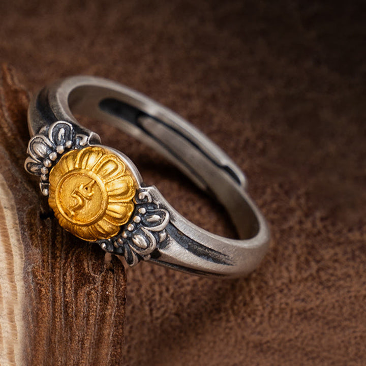 Anello regolabile di protezione Bodhisattva Tara in argento sterling 925 placcato oro Buddha Stones