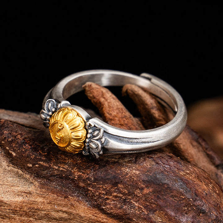 Anello regolabile di protezione Bodhisattva Tara in argento sterling 925 placcato oro Buddha Stones