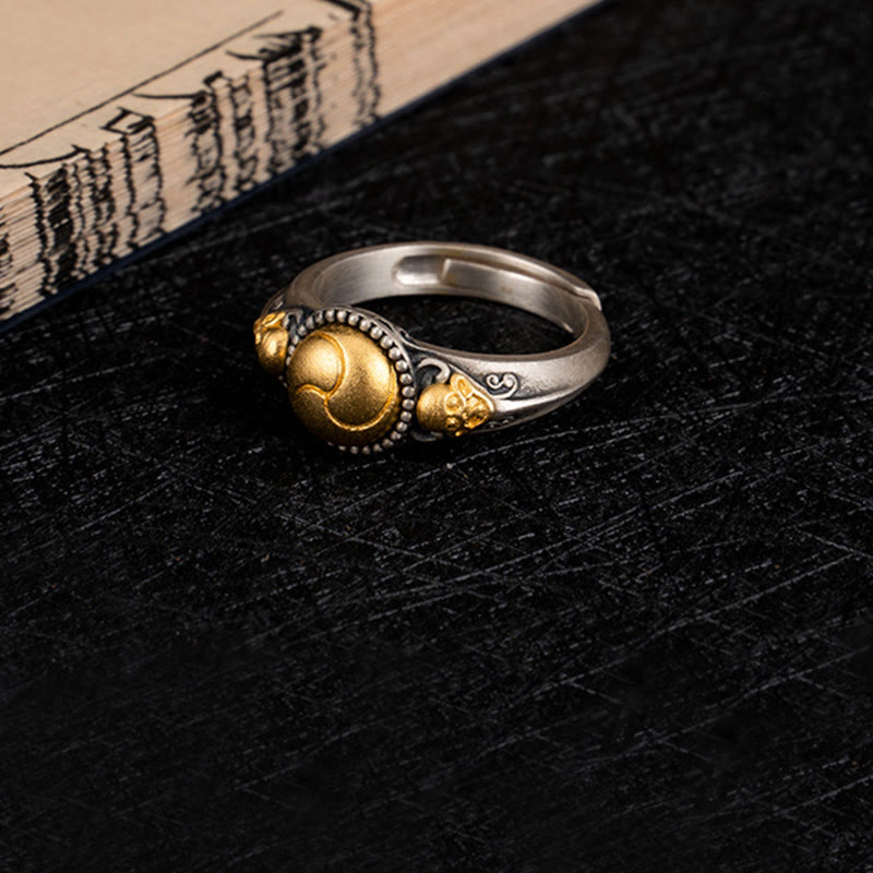 Anello regolabile Buddha Stones in argento sterling 925 placcato oro con scheletro in equilibrio - image 8