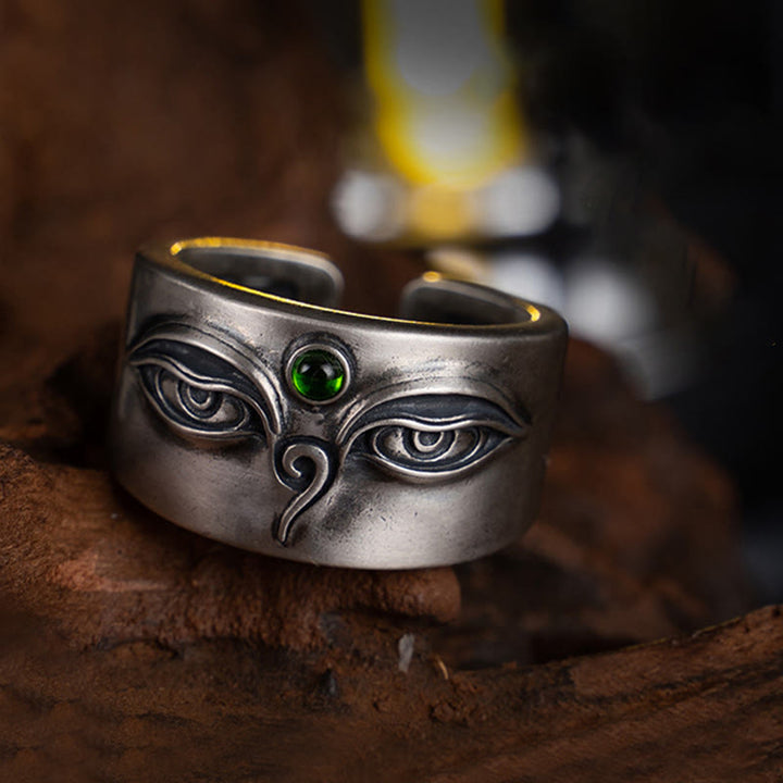 Anello regolabile Buddha Stones in argento sterling 925 Bodhisattva Tara Calm