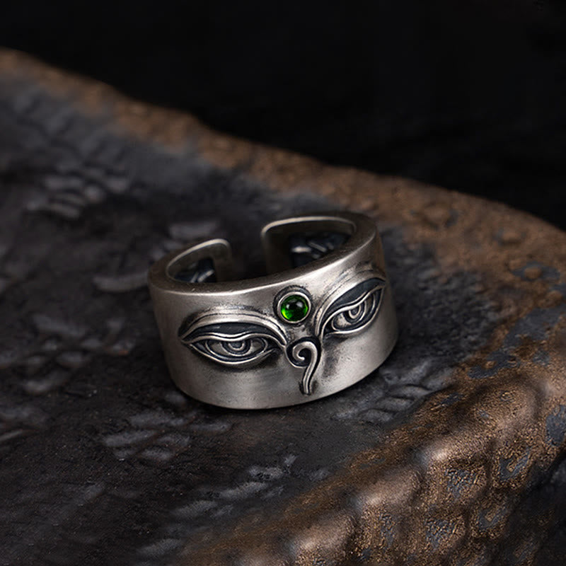 Anello regolabile Buddha Stones in argento sterling 925 Bodhisattva Tara Calm