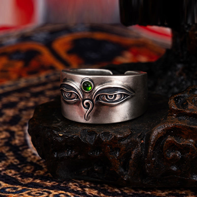 Anello regolabile Buddha Stones in argento sterling 925 Bodhisattva Tara Calm