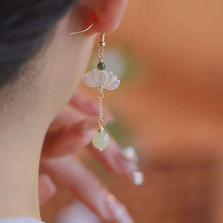 Orecchini Buddha Stones Hetian Jade Lotus Prosperity