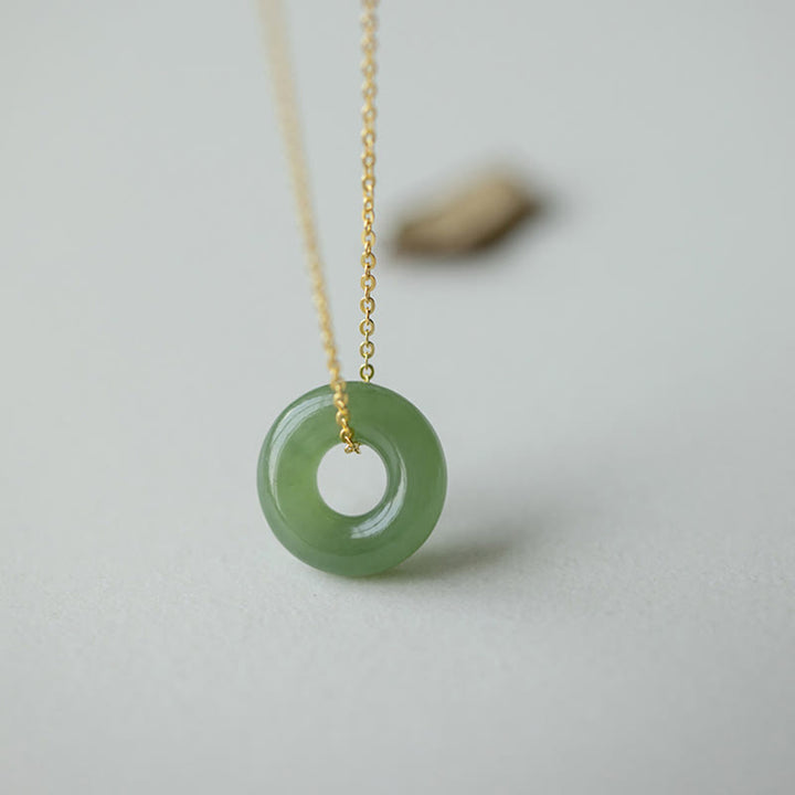 Collana con ciondolo con fibbia della pace in giada Hetian placcata in oro e argento sterling 925 Buddha Stones - Collana in argento con fibbia della pace in giada - image 0