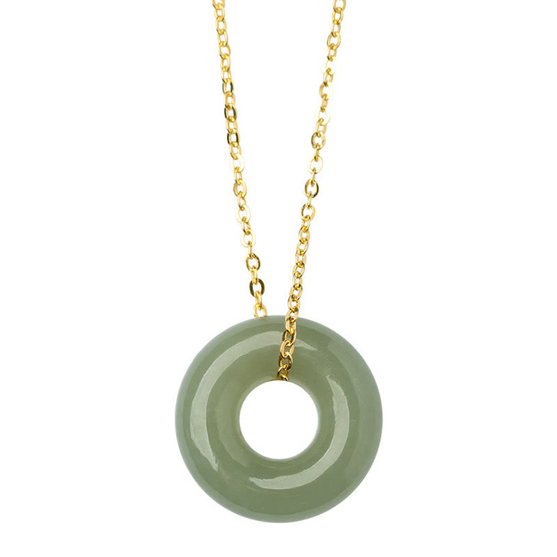 Collana con ciondolo con fibbia della pace in giada Hetian placcata in oro e argento sterling 925 Buddha Stones