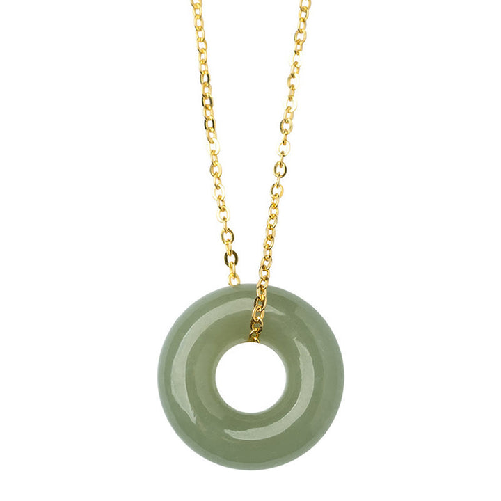 Collana con ciondolo con fibbia della pace in giada Hetian placcata in oro e argento sterling 925 Buddha Stones