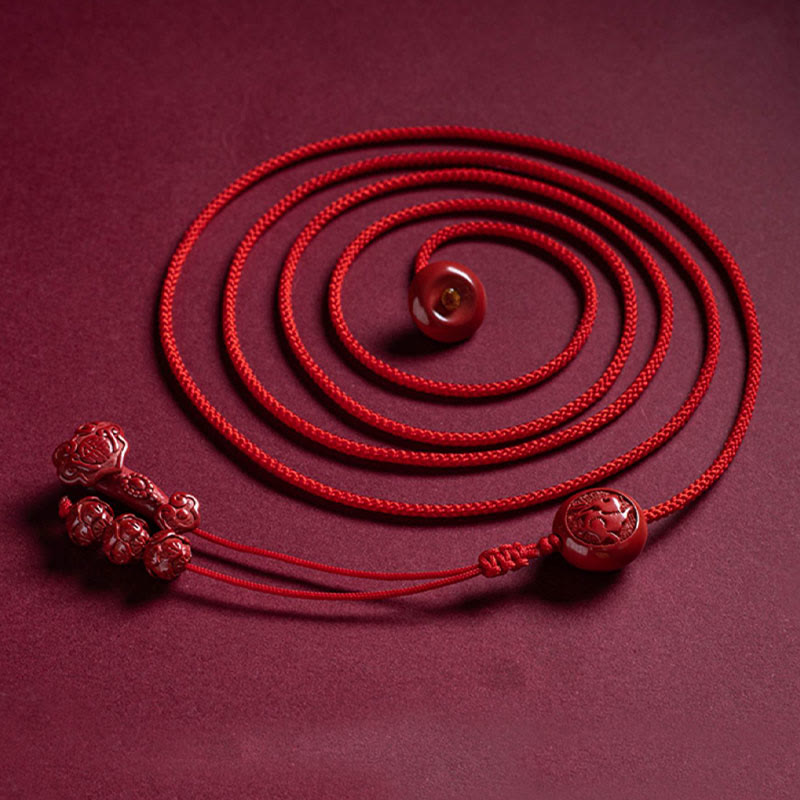 Buddha Stones Cinabro naturale Zodiaco cinese Manico Ruyi Carattere Fu Loto Benedizione Catena per la pancia con corda rossa
