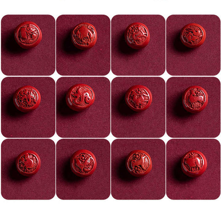 Buddha Stones Cinabro naturale Zodiaco cinese Manico Ruyi Carattere Fu Loto Benedizione Catena per la pancia con corda rossa