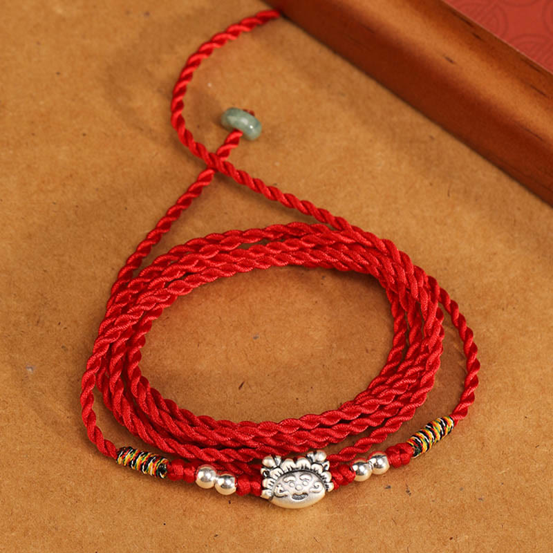 Catena per la pancia con cordino rosso con benedizione in argento sterling 999 Buddha Stones