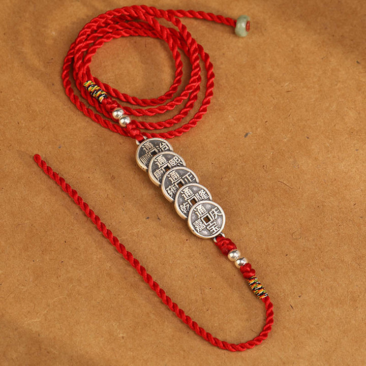 Catena per la pancia con cordino rosso con benedizione in argento sterling 999 Buddha Stones