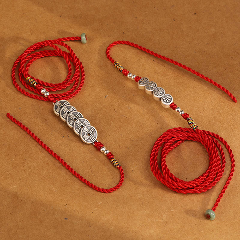 Catena per la pancia con cordino rosso con benedizione in argento sterling 999 Buddha Stones