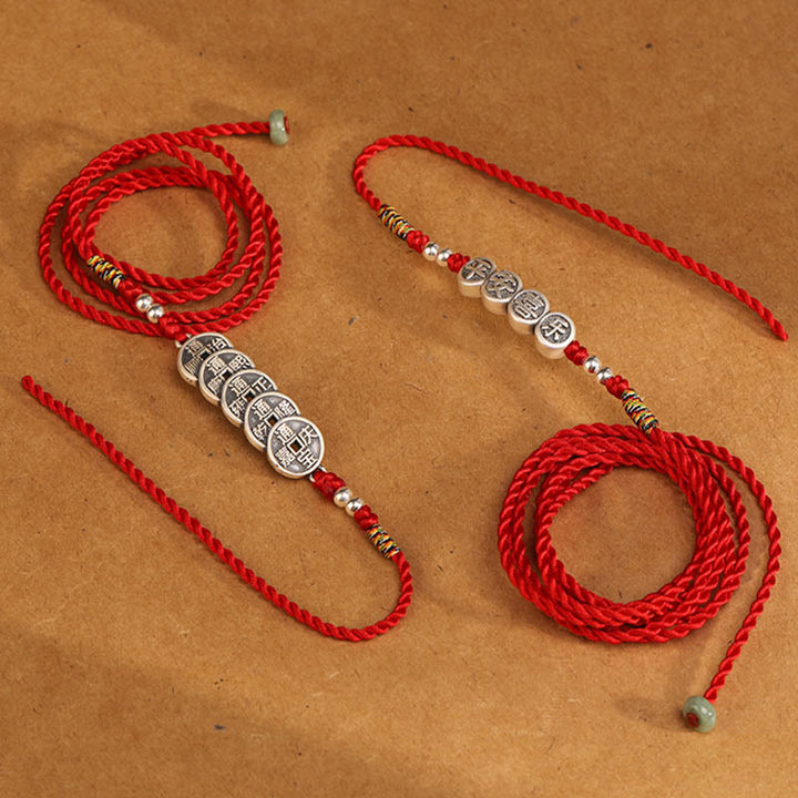 Catena per la pancia con cordino rosso con benedizione in argento sterling 999 Buddha Stones