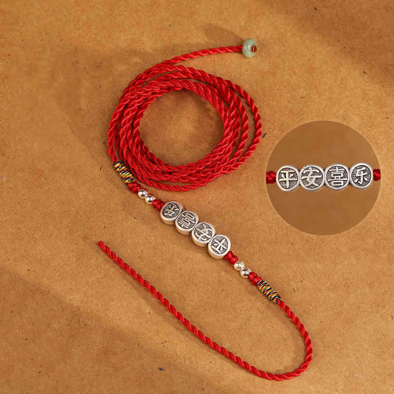 Catena per la pancia con cordino rosso con benedizione in argento sterling 999 Buddha Stones