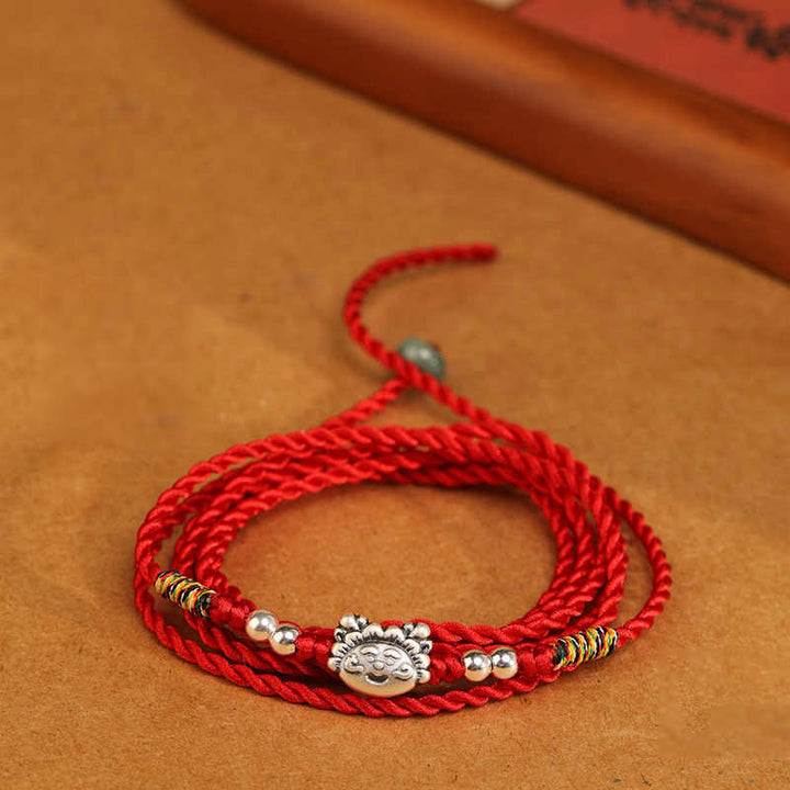 Catena per la pancia con cordino rosso con benedizione in argento sterling 999 Buddha Stones