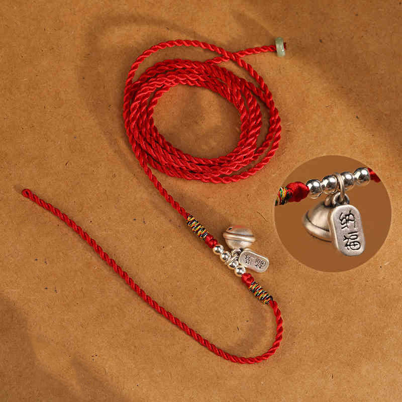 Catena per la pancia con cordino rosso con benedizione in argento sterling 999 Buddha Stones