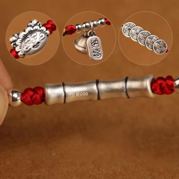 Catena per la pancia con cordino rosso con benedizione in argento sterling 999 Buddha Stones