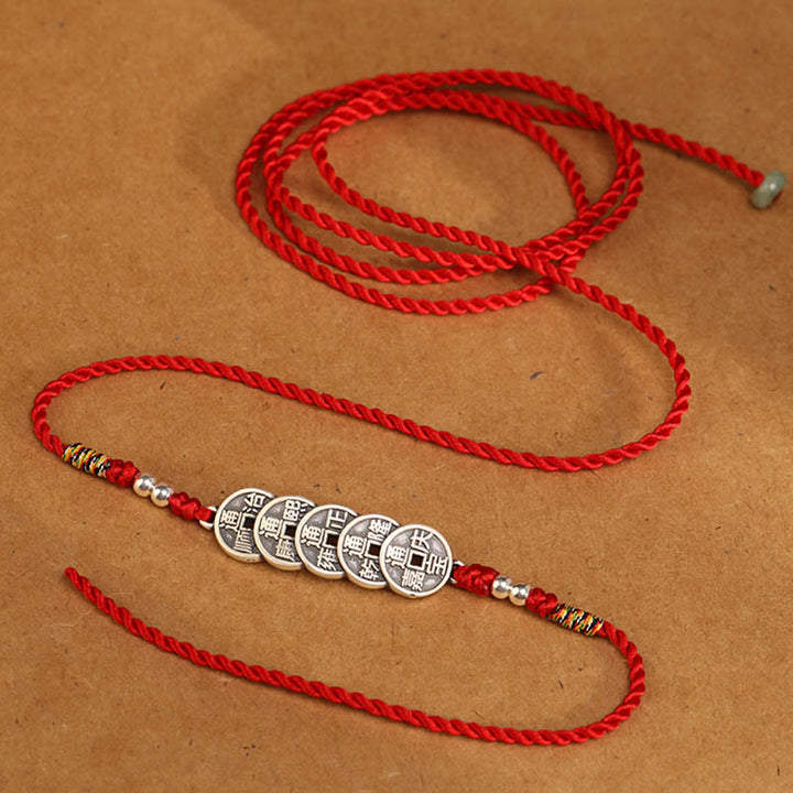 Catena per la pancia con cordino rosso con benedizione in argento sterling 999 Buddha Stones
