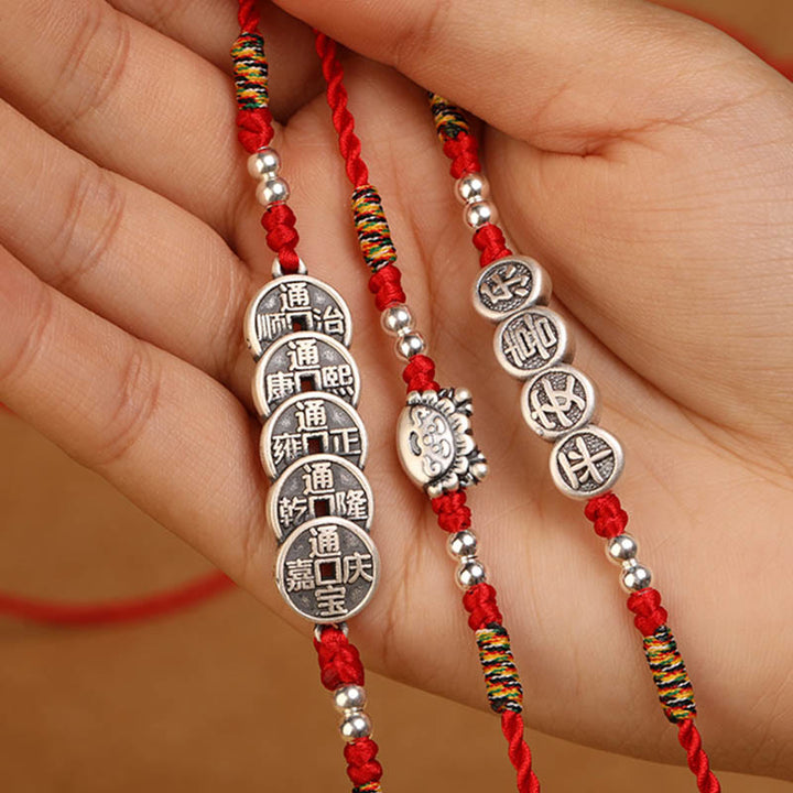 Catena per la pancia con cordino rosso con benedizione in argento sterling 999 Buddha Stones