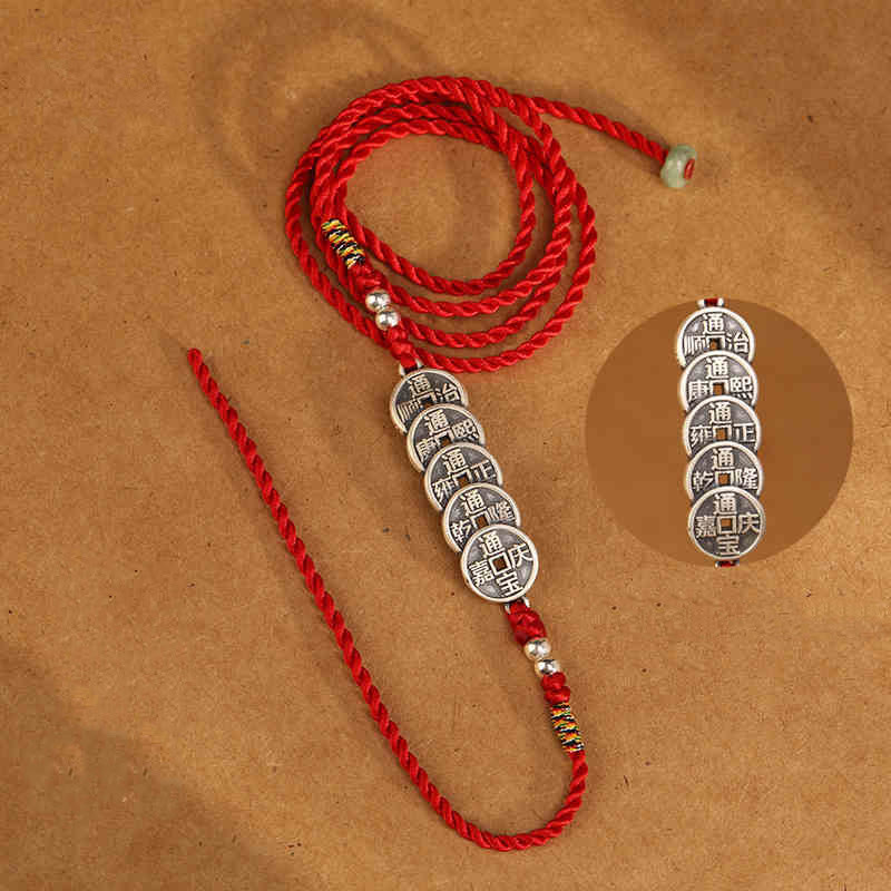 Catena per la pancia con cordino rosso con benedizione in argento sterling 999 Buddha Stones