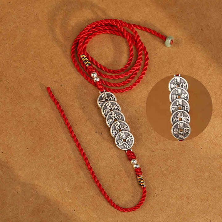 Catena per la pancia con cordino rosso con benedizione in argento sterling 999 Buddha Stones