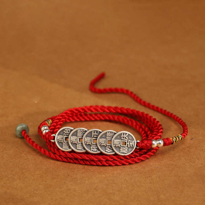 Catena per la pancia con cordino rosso con benedizione in argento sterling 999 Buddha Stones