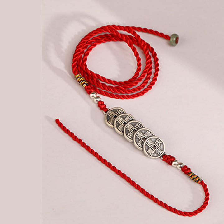 Catena per la pancia con cordino rosso con benedizione in argento sterling 999 Buddha Stones