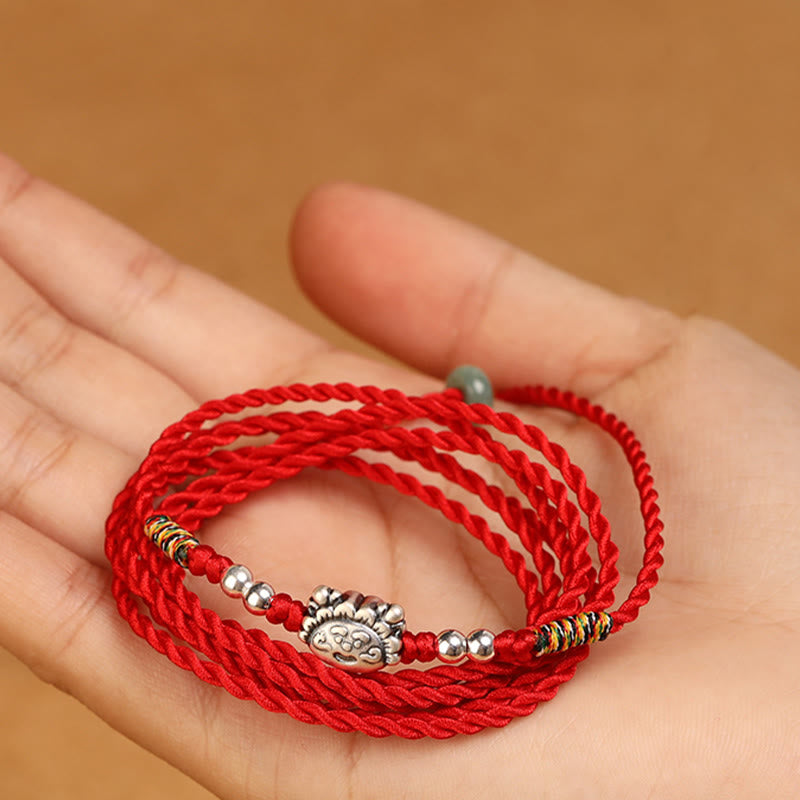 Catena per la pancia con cordino rosso con benedizione in argento sterling 999 Buddha Stones