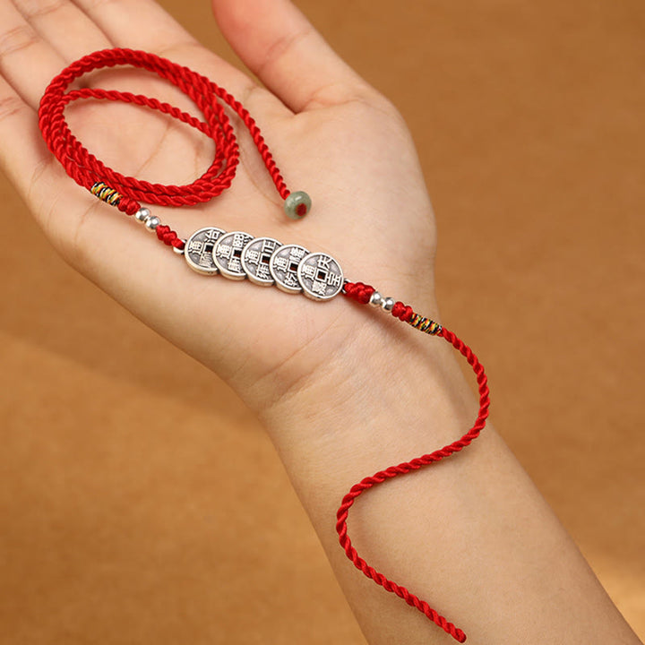 Catena per la pancia con cordino rosso con benedizione in argento sterling 999 Buddha Stones