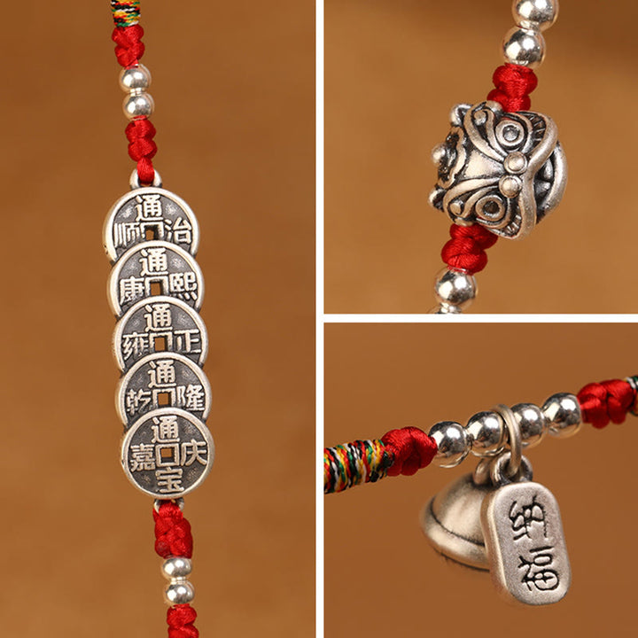 Catena per la pancia con cordino rosso con benedizione in argento sterling 999 Buddha Stones