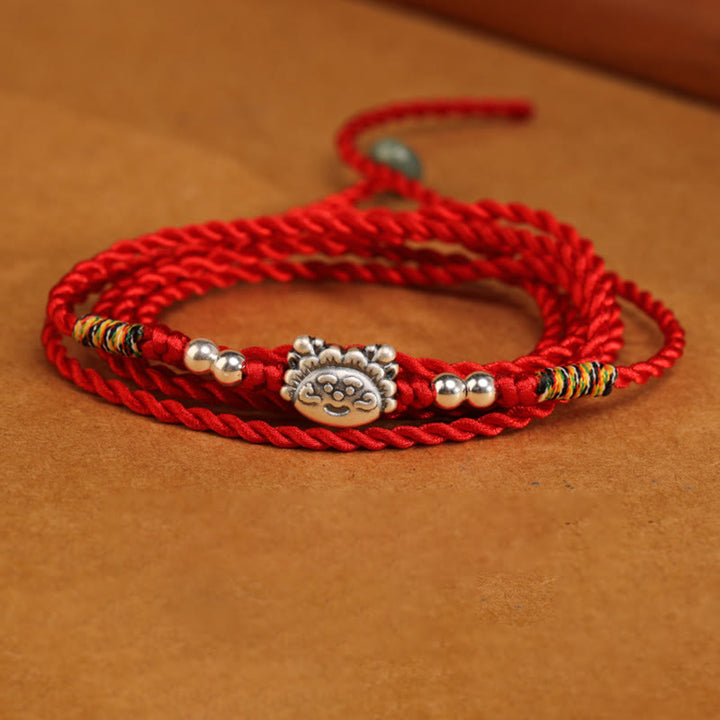 Catena per la pancia con cordino rosso con benedizione in argento sterling 999 Buddha Stones