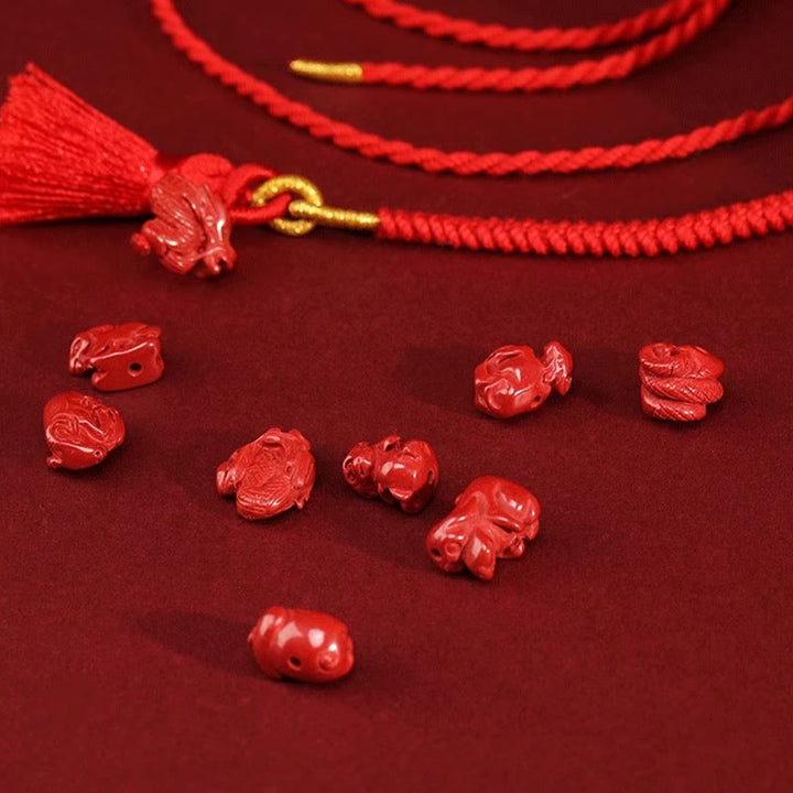 Buddha Stones Cinabro naturale Drago Benedizione Catena per la pancia con corda rossa