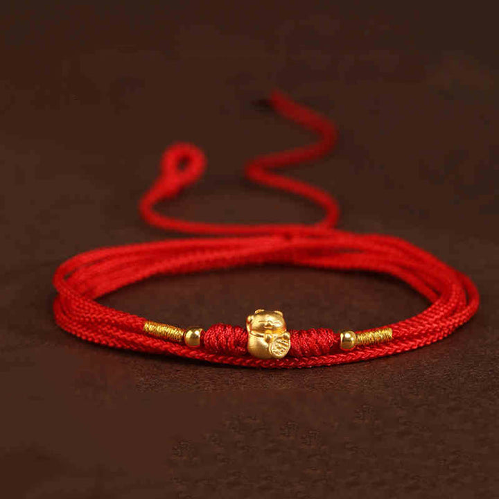 Catena per la pancia in corda rossa in oro massiccio 999 Buddha Stone - Forma delle perline portafortuna per gatti - image 15