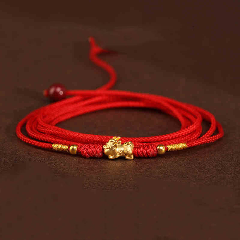 Catena per la pancia in corda rossa in oro massiccio 999 Buddha Stone - Forma delle perline portafortuna Pixiu - image 19