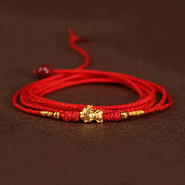 Catena per la pancia in corda rossa in oro massiccio 999 Buddha Stone - Forma delle perline portafortuna Pixiu - image 19