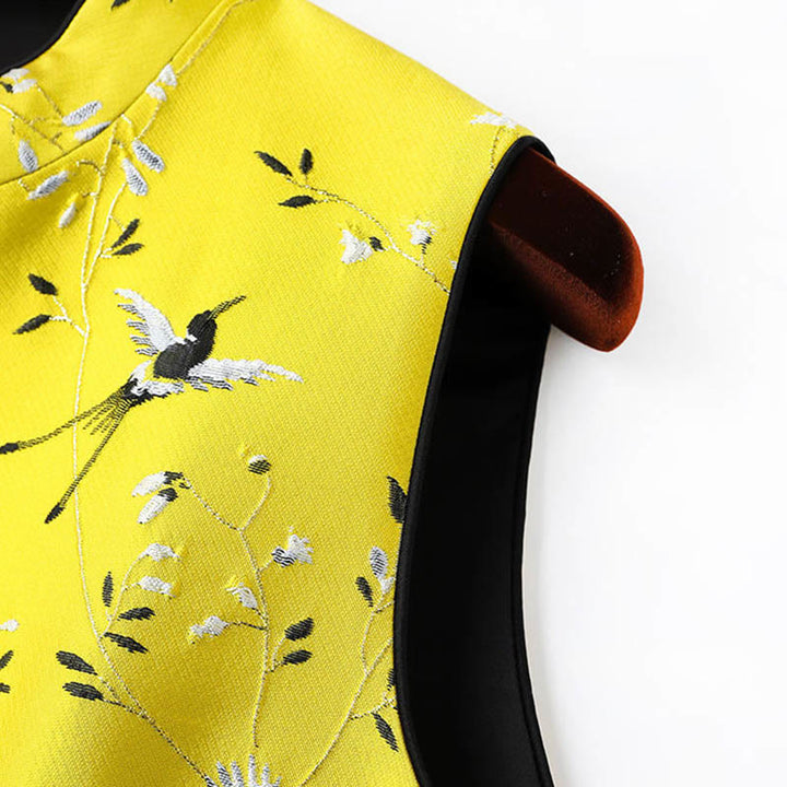 Buddha Stones Vintage Ricamo Gru Piante Modello Nodo Bottone Gilet - image 8