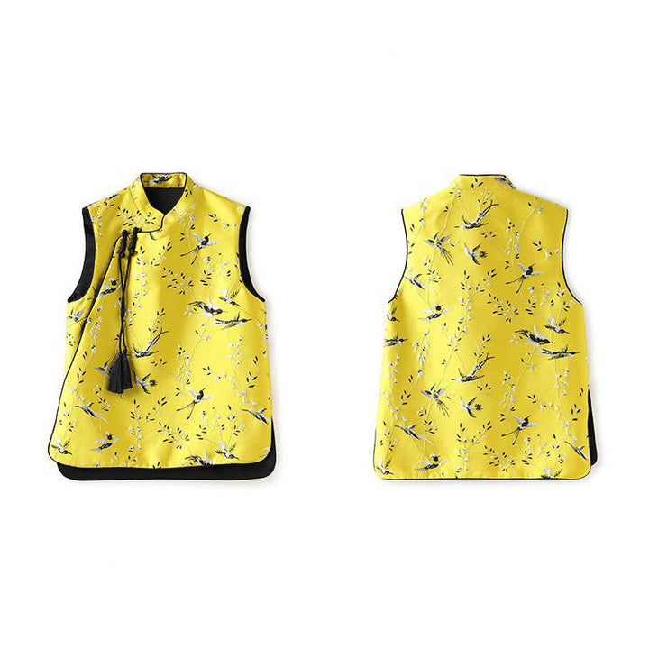 Buddha Stones Vintage Ricamo Gru Piante Modello Nodo Bottone Gilet - image 11