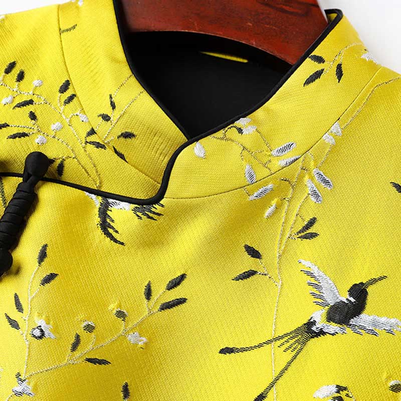 Buddha Stones Vintage Ricamo Gru Piante Modello Nodo Bottone Gilet - image 3