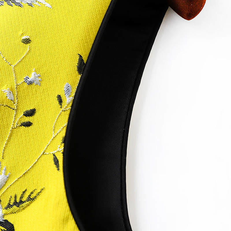 Buddha Stones Vintage Ricamo Gru Piante Modello Nodo Bottone Gilet - image 9