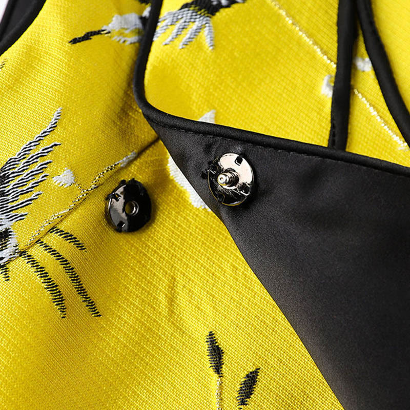 Buddha Stones Vintage Ricamo Gru Piante Modello Nodo Bottone Gilet - image 6