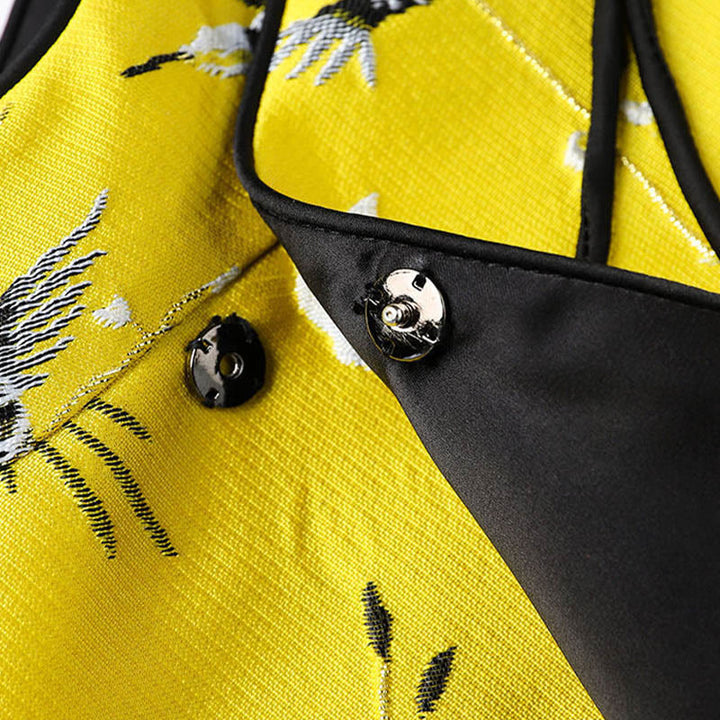 Buddha Stones Vintage Ricamo Gru Piante Modello Nodo Bottone Gilet - image 6