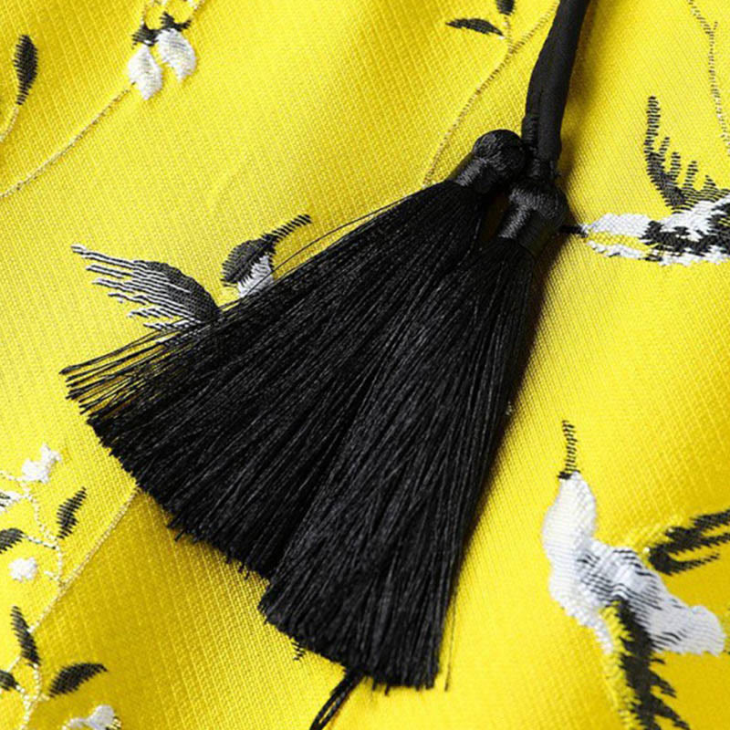 Buddha Stones Vintage Ricamo Gru Piante Modello Nodo Bottone Gilet - image 5